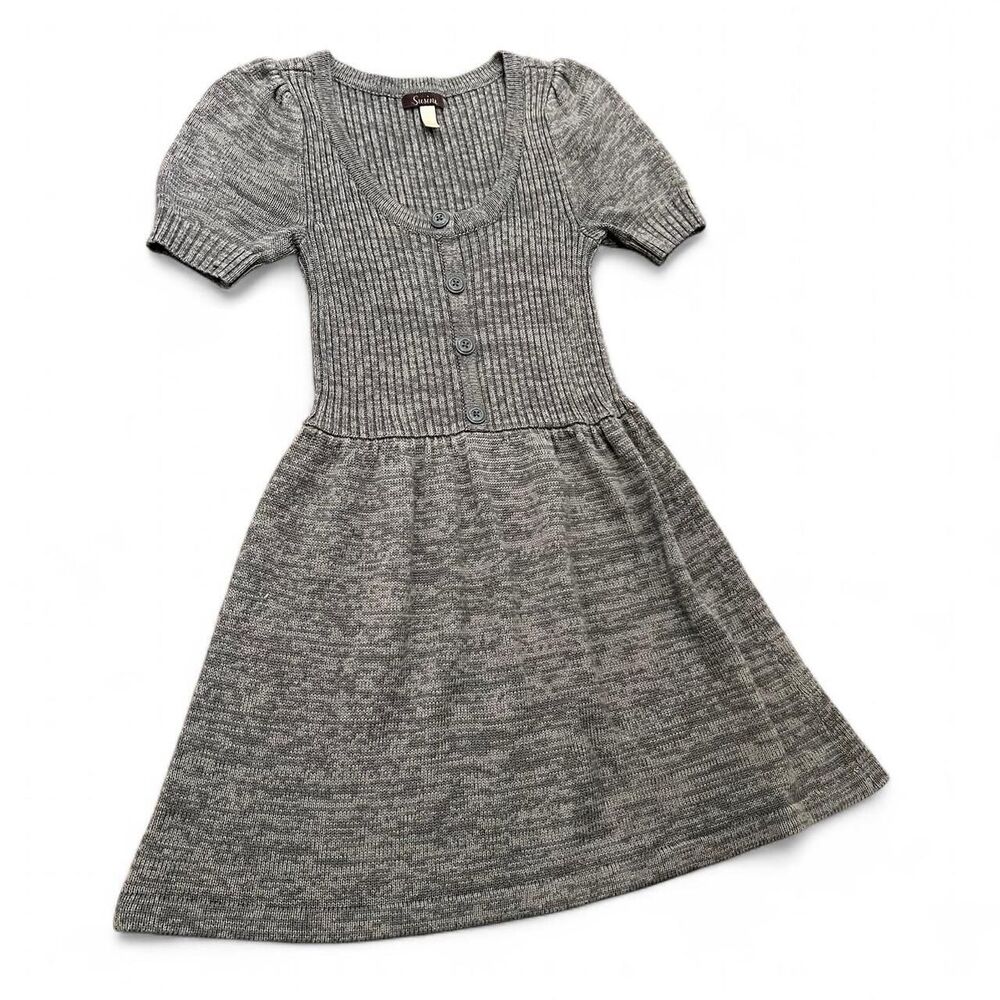 Y2K Preppy Knit Button Puff Sleeve Mini Dress A15